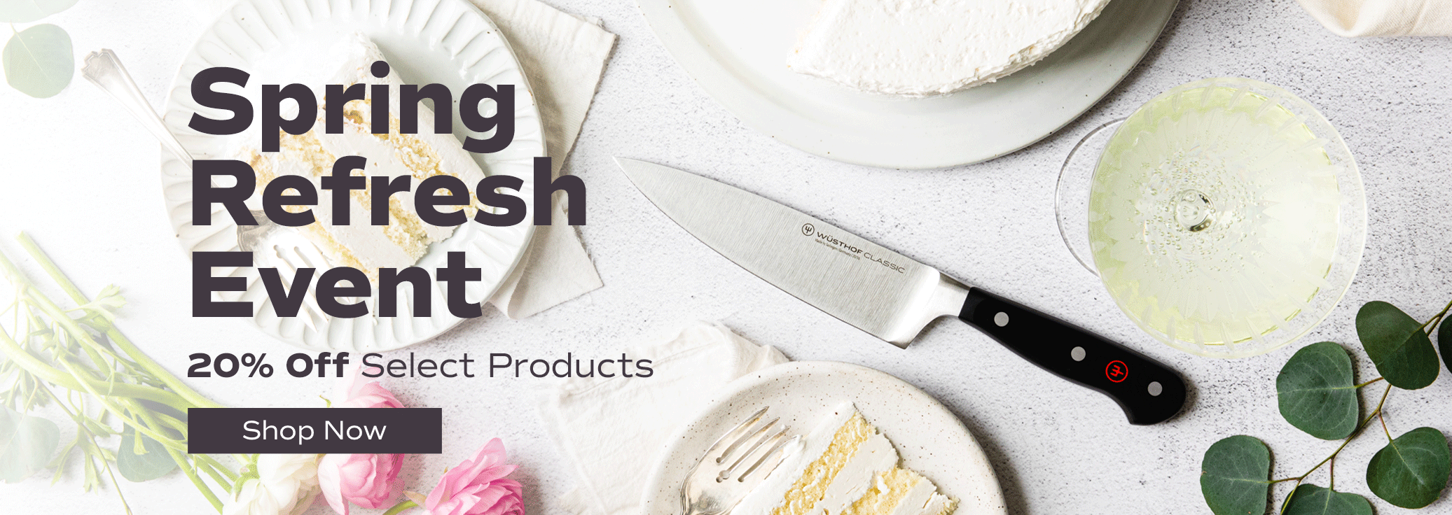 Spring Sale with 6" Classic Chef's Knife next to cake